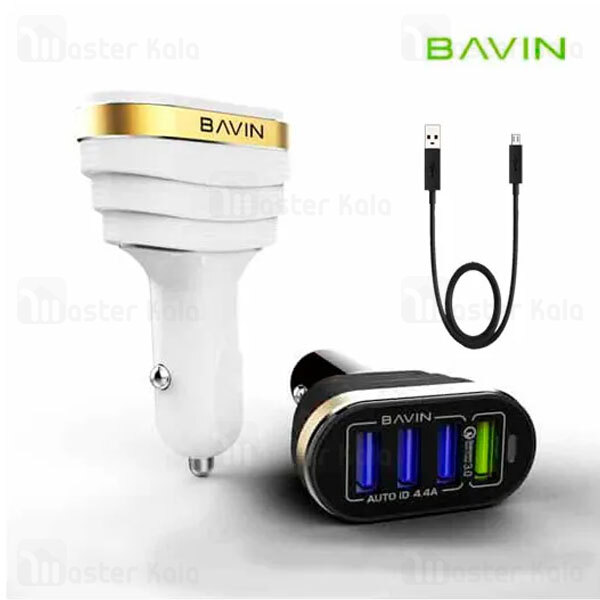 شارژر فندکی باوین Bavin PC587 4U QC3.0 Auto-Id USB Car Charger توان 20 وات همراه با کابل